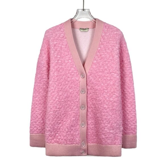 Fendi Pink Textured Button-Down Cardigan With Ribbed Trim Made In Italy - Picture 1 of 8